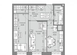 Продается 2-ком. квартира, 53.8 м2, Казань, ЖК Сказочный Лес