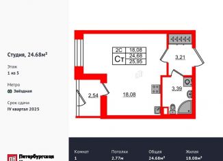 Продается квартира студия, 24.7 м2, Санкт-Петербург, метро Звёздная