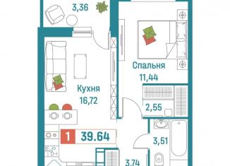 Однокомнатная квартира на продажу, 39.6 м2, Мурино, ЖК Графика