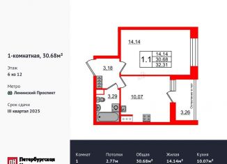 Продажа однокомнатной квартиры, 30.7 м2, Санкт-Петербург, метро Ленинский проспект, 1-й Предпортовый проезд, 1