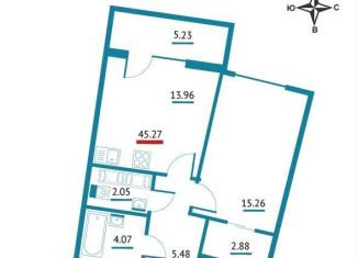 Продается 1-комнатная квартира, 45.3 м2, Мурино