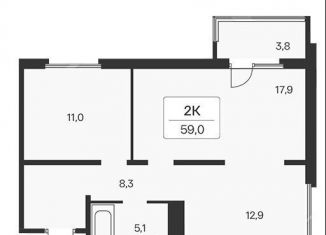 2-ком. квартира на продажу, 59 м2, посёлок Озёрный