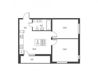 Продается 2-комнатная квартира, 55.3 м2, Ленинградская область