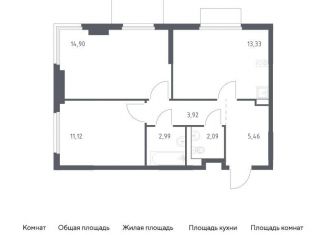 Продаю 2-ком. квартиру, 53.8 м2, Московская область, микрорайон Пригород Лесное, к19