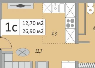 Продам 1-комнатную квартиру, 26.9 м2, Оренбург, жилой комплекс Осенний Лист, 6, Промышленный район