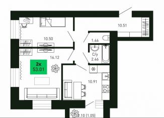 Продается двухкомнатная квартира, 53 м2, деревня Шутовщина