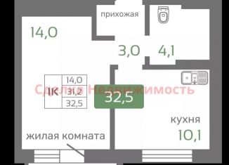 Продам 1-комнатную квартиру, 32.5 м2, Красноярск, Октябрьский район, Норильская улица, с2