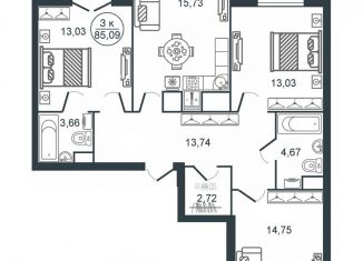 Продам 3-комнатную квартиру, 85.1 м2, Тверь, Московский район