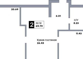 Продам двухкомнатную квартиру, 69.8 м2, Самара, Октябрьский район