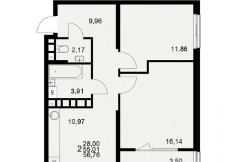 Продаю 2-комнатную квартиру, 56.8 м2, Рязань, Московский район