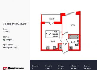 Продам 1-комнатную квартиру, 33.6 м2, Санкт-Петербург, муниципальный округ Коломяги