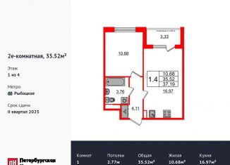 Продается однокомнатная квартира, 35.5 м2, Санкт-Петербург