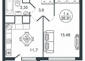 Продажа 1-комнатной квартиры, 38.8 м2, Тверь, Московский район