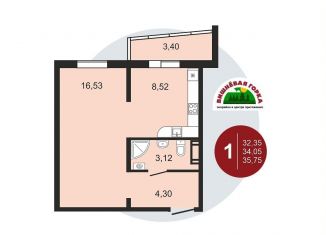 Продаю 1-комнатную квартиру, 35.8 м2, посёлок Западный