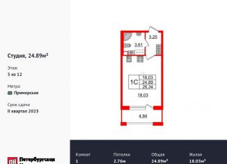 Квартира на продажу студия, 24.9 м2, Санкт-Петербург, Уральская улица, Уральская улица