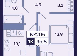 Продам однокомнатную квартиру, 35.8 м2, Якутск, Новопортовская улица, 1А/1, Промышленный округ