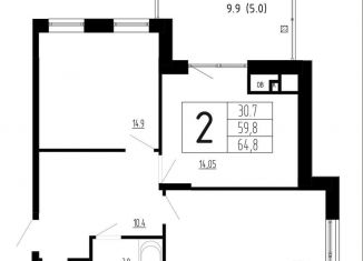 Продается двухкомнатная квартира, 64.8 м2, Московская область, Изумрудная улица, 6к6