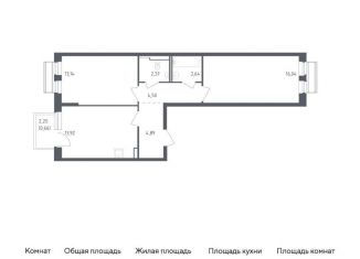 Продается 2-комнатная квартира, 58.2 м2, село Лайково, микрорайон Город-событие, 54