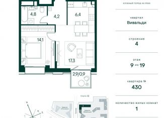 1-комнатная квартира на продажу, 47.7 м2, Москва, СЗАО