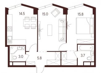 Продаю 2-комнатную квартиру, 57.8 м2, Москва