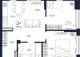 Продам двухкомнатную квартиру, 58.4 м2, Тюмень