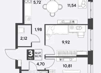 Продам 3-ком. квартиру, 50.8 м2, Калуга, Ленинский округ