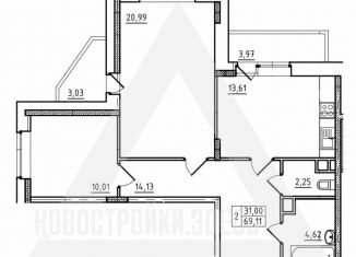 Продается 2-ком. квартира, 68.6 м2, Владимир, ЖК Содышка, улица Лакина, 2Б