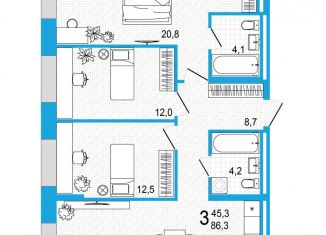 Продам 3-комнатную квартиру, 86.3 м2, Уфа, улица Аксакова, 18, ЖК Империал