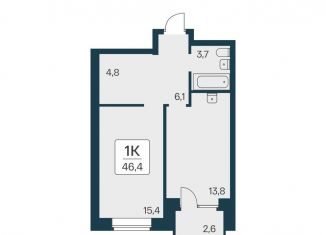 Продается однокомнатная квартира, 46.4 м2, Новосибирск, ЖК Расцветай на Красном