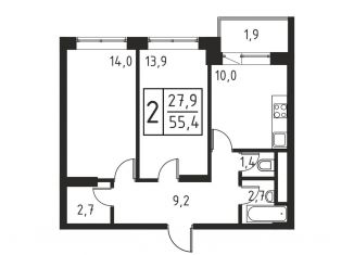 Продам 2-ком. квартиру, 55.4 м2, Люберцы, Хлебозаводской проезд, 1А, ЖК Карамельный