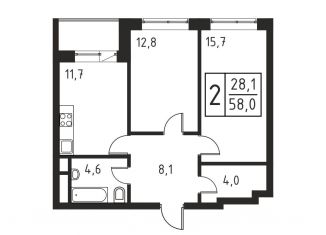 Продам двухкомнатную квартиру, 58 м2, Люберцы, Хлебозаводской проезд, 1А, ЖК Карамельный
