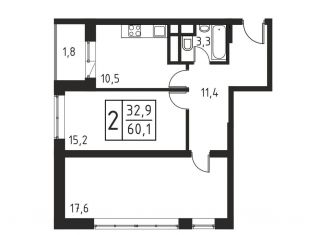 Продаю 2-комнатную квартиру, 60.1 м2, Люберцы, Хлебозаводской проезд, 1А, ЖК Карамельный
