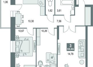 Продам трехкомнатную квартиру, 59.9 м2, Киров, Ленинский район, улица Рудницкого, 14