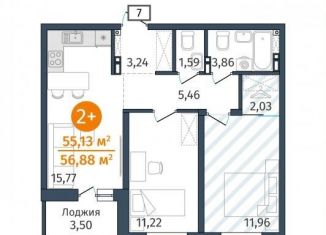 Продам двухкомнатную квартиру, 56.9 м2, деревня Дударева