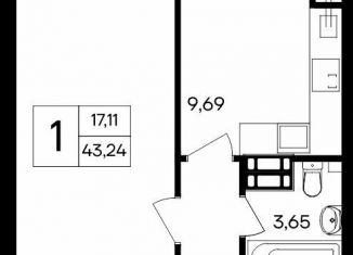 Продам 1-комнатную квартиру, 43.2 м2, посёлок городского типа Гвардейское, Курганная улица