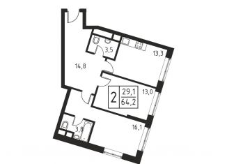 Продажа 2-ком. квартиры, 64.2 м2, Люберцы, Хлебозаводской проезд, 1А, ЖК Карамельный