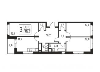 Трехкомнатная квартира на продажу, 75.7 м2, Люберцы, Хлебозаводской проезд, 1А, ЖК Карамельный