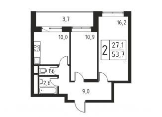 Продаю двухкомнатную квартиру, 53.7 м2, Люберцы, Хлебозаводской проезд, 1А, ЖК Карамельный