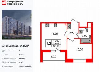 Продается однокомнатная квартира, 33.1 м2, Санкт-Петербург, муниципальный округ Коломяги