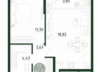 Продам однокомнатную квартиру, 42.1 м2, Тула, улица Генерала Маргелова, 9В