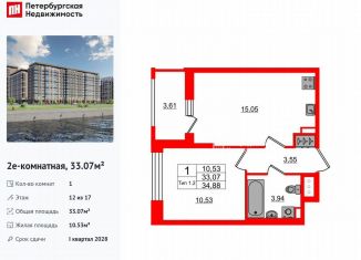 1-ком. квартира на продажу, 33.1 м2, Санкт-Петербург, метро Елизаровская