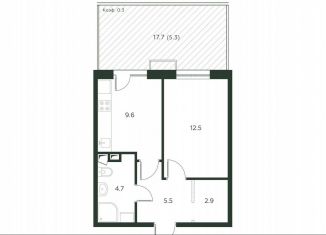 1-ком. квартира на продажу, 40.5 м2, деревня Лобаново