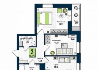 Двухкомнатная квартира на продажу, 50.1 м2, Киров, улица Володарского, 231