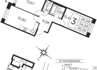 Продажа 2-ком. квартиры, 56 м2, Санкт-Петербург, Большой Сампсониевский проспект, 70к2, муниципальный округ Сампсониевское