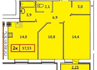 2-комнатная квартира на продажу, 57.4 м2, Ивановская область