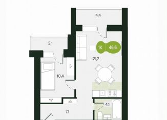 Продается 1-комнатная квартира, 46.6 м2, Чита, улица Токмакова, 30