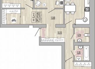 Продаю 3-комнатную квартиру, 94.3 м2, Рыбное, Перспективная улица, 16