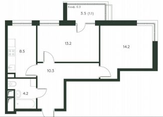 2-ком. квартира на продажу, 51.5 м2, деревня Лобаново
