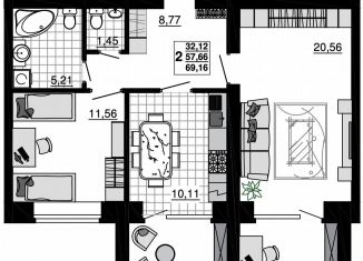 Продается 2-комнатная квартира, 69.2 м2, Тихорецк