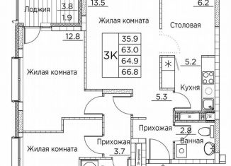 Продам 3-ком. квартиру, 66.8 м2, Владивосток, улица Расула Гамзатова, 7к2